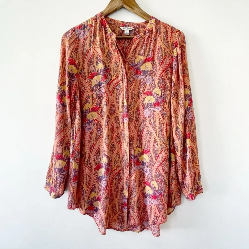 Lucky Brand Button Down Floral Print Top Orange Red Size Small EUC - Picture 15 of 15